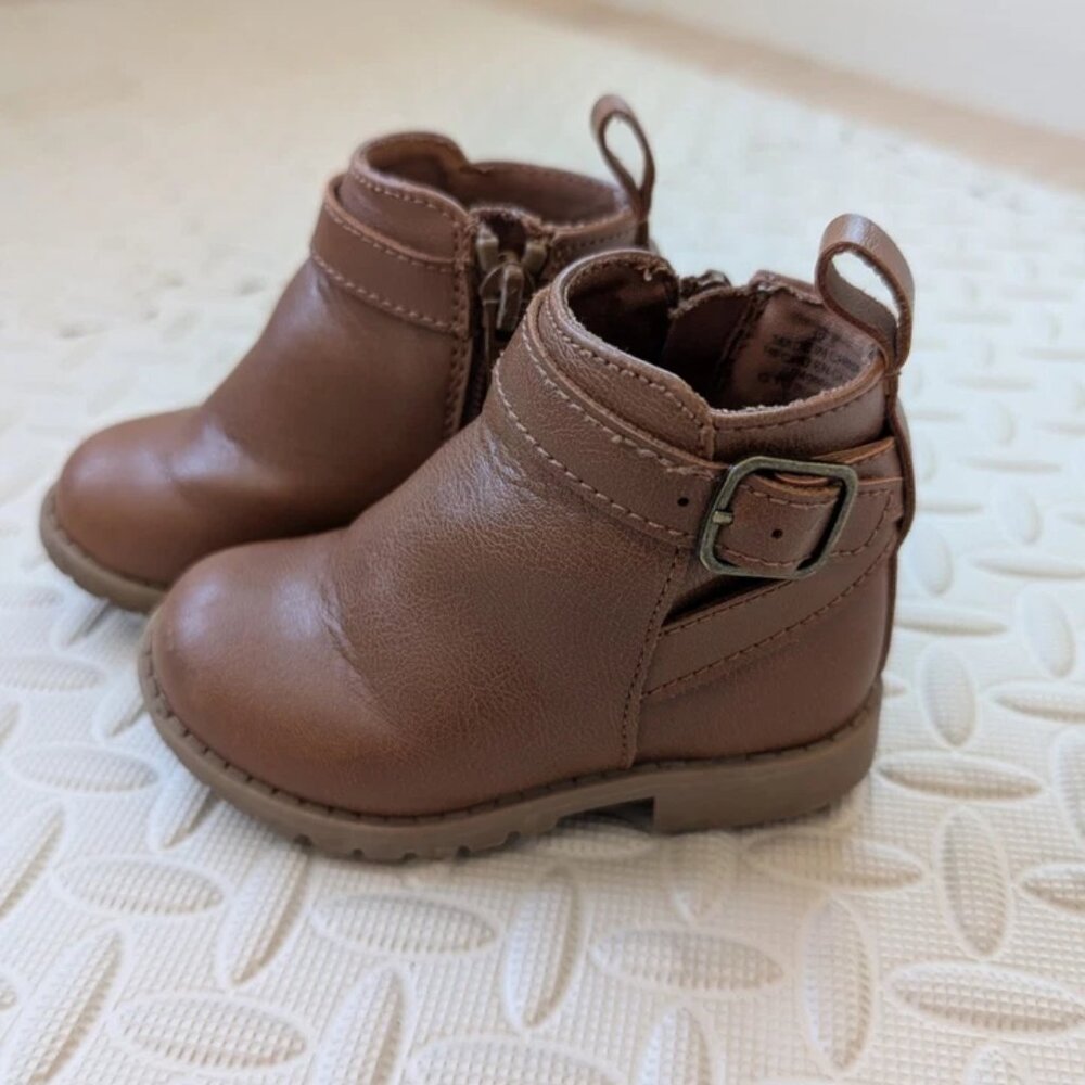 Old Navy Faux-Leather Buckled Side-Zip Bootie, Toddler Size 5, Brown Tan